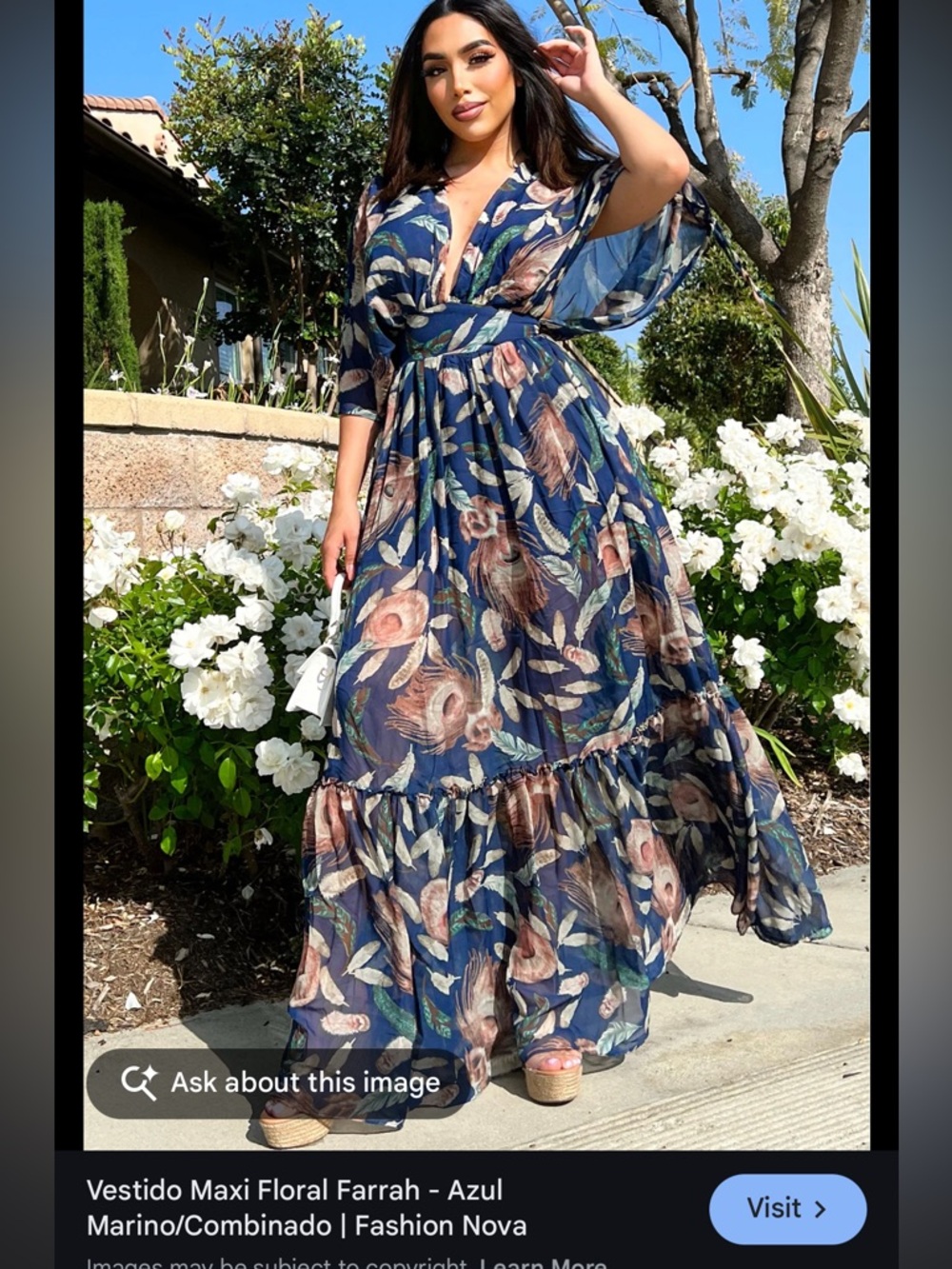 Fashion Nova Navy Floral Maxi Dress with Blush Accents